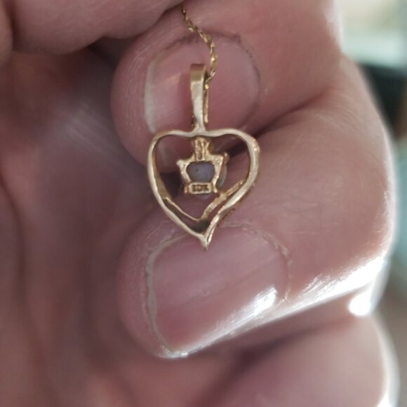 10K Yellow Gold Opal Diamond Pendant Chain is 14K Yellow Gold 16" - Picture 6 of 9